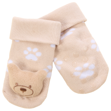 44B1027: Baby 1 Pair Novelty Teddy Socks With Rattle (0-12 Months)